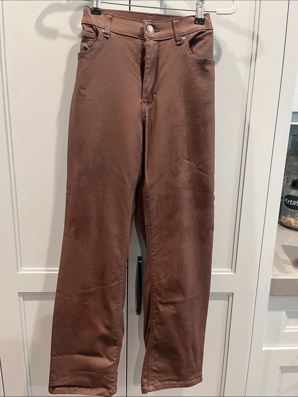 Chocolate Brown coated Straight-Leg Jeans